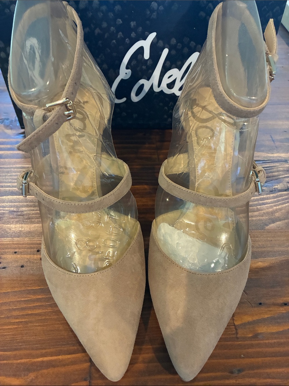 Sam Edelman Taupe Suede Pointed Mary-Jane Heels